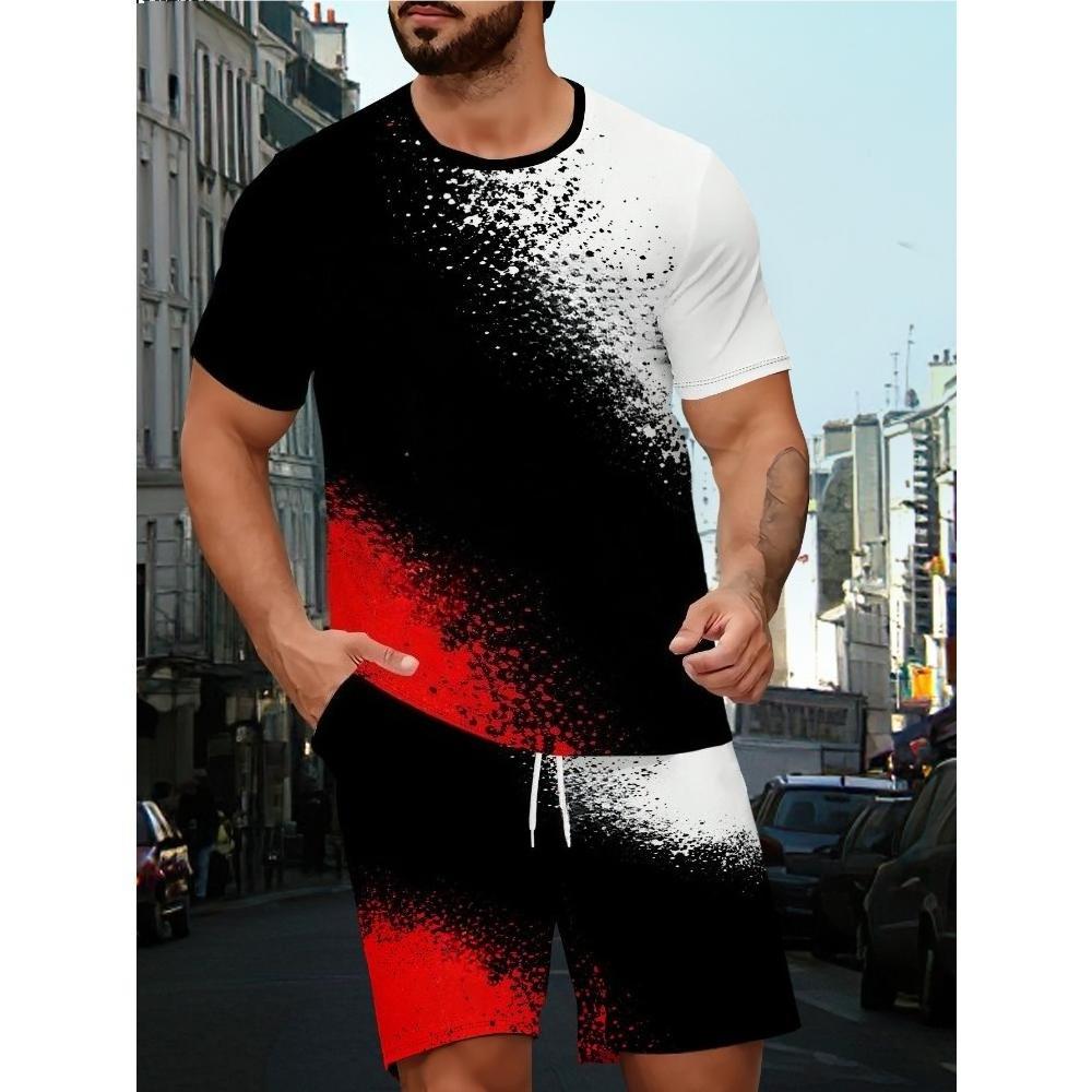 Fashion Men s Alphabet Printed Short Sleeve Suit Casual Sports Two-piece Set Daily Simple Unisex Sports Clothing S