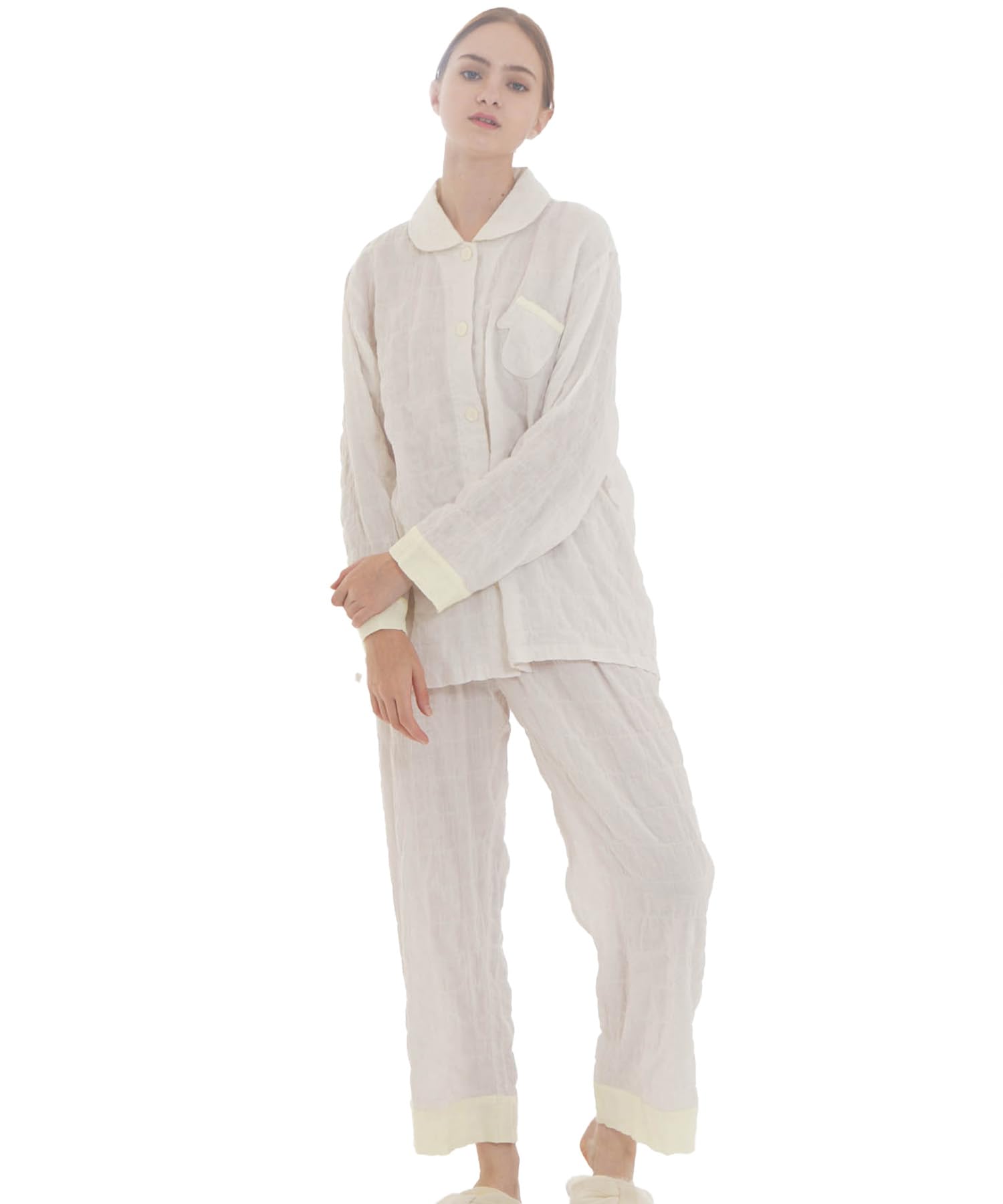 

Narue Shirred Double Gauze Solid Pajama Gray Women s Two-Tone Set, серый