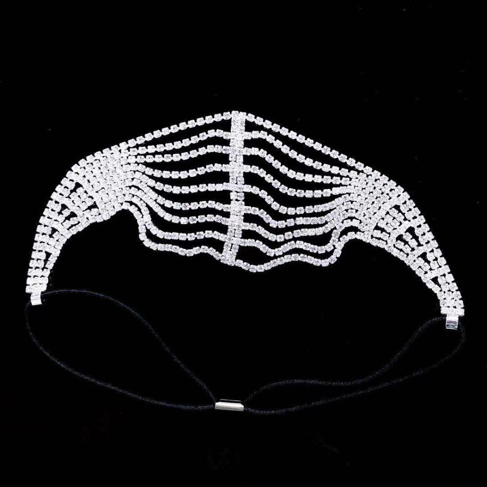 Multi-Layer Design Crystal Headband Bling Rhinestone Fashion Charming Rhinestone Hair Chain Elastic Band Rhinestone Wreath Crown
