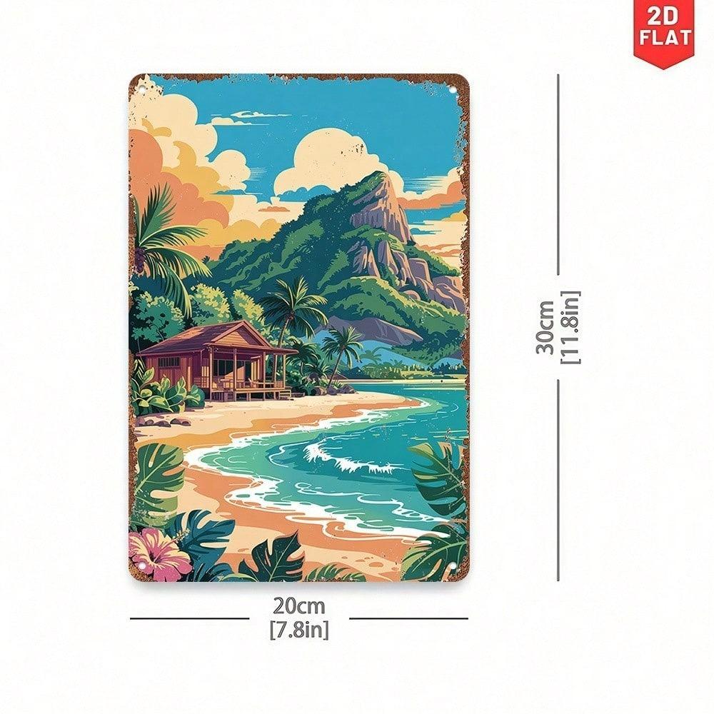 Vintage Metal Tin Sign Tropical Beach Bar Wall Decor