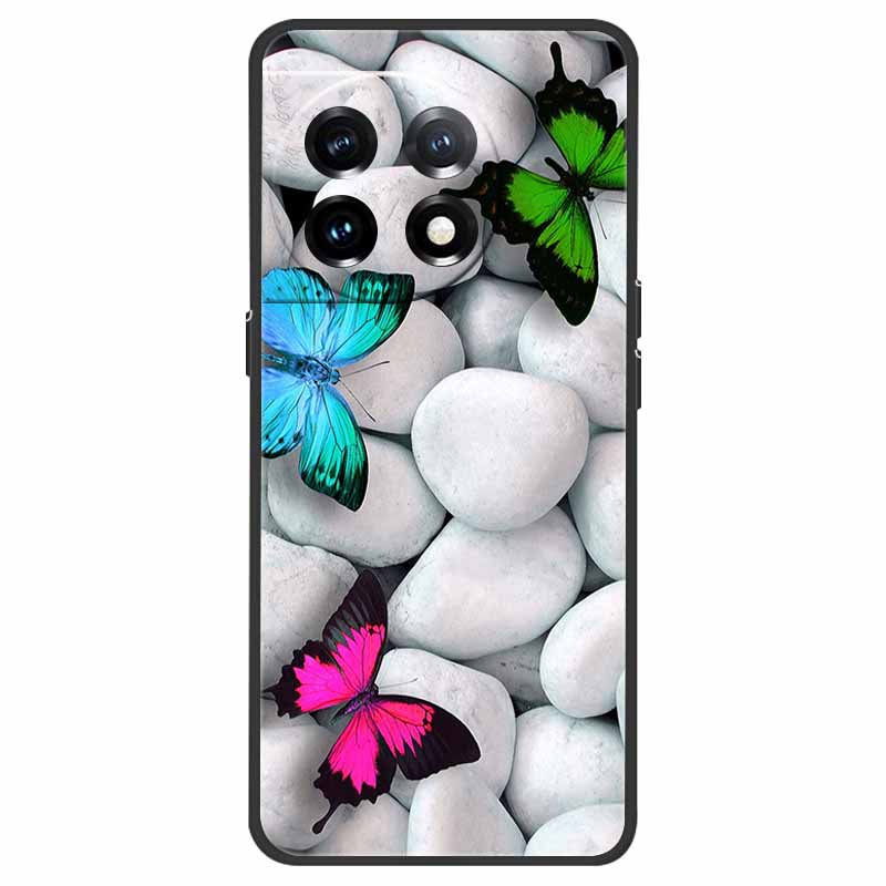 For OnePlus 11 5G Case One Plus 11R Flower Marble Black Bumper Soft TPU Silicone Cover for OnePlus 11 / 11R 5G Phone Cases Capas