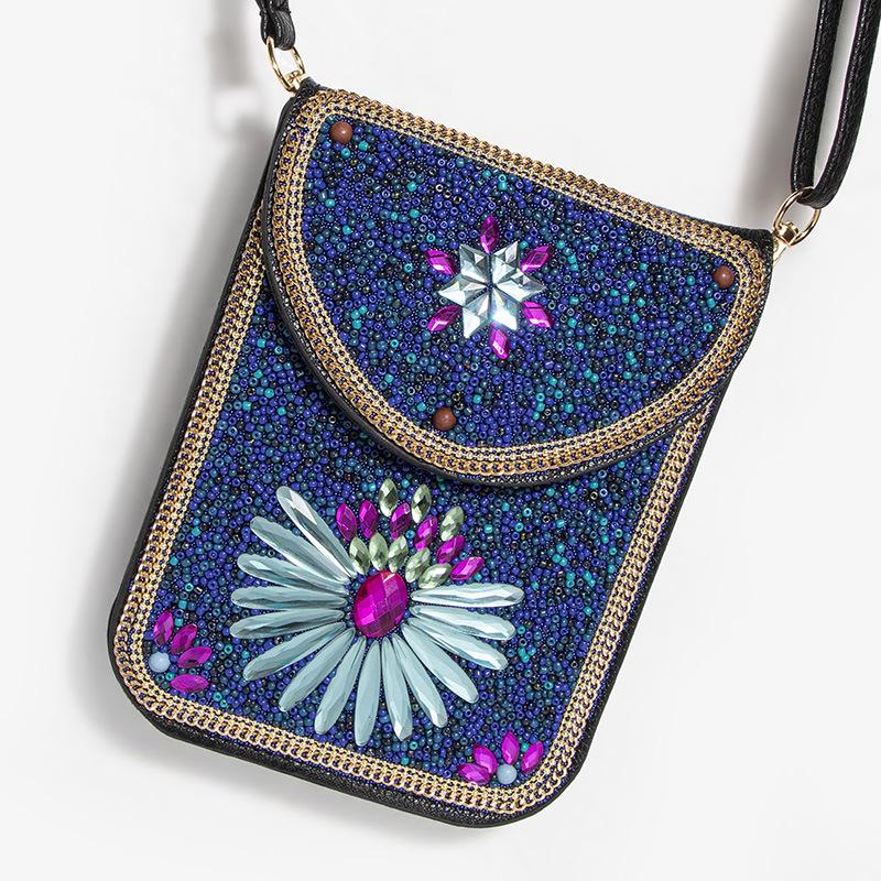 Exquisite Bohemian Style Crossbody Bag with Rice Beads, Shells, and Flowers