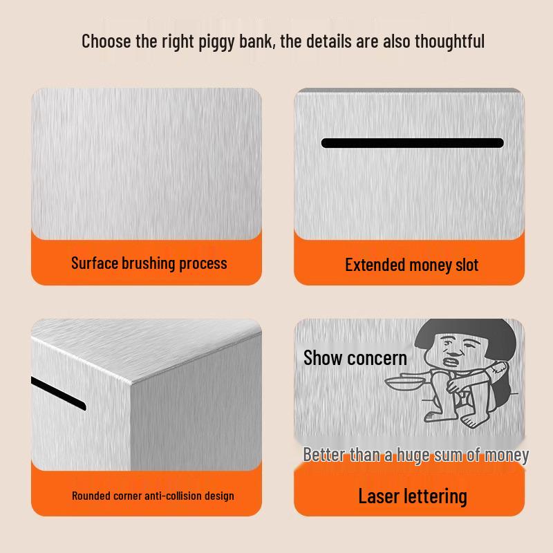 Large Capacity Stainless Steel Piggy Bank: Durable, Non-Removable, Drop-Proof Money Box for Adults & Kids