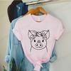 Y2k Cut Pig Print Women Summer T Shirt Girl O Neck Farmer Clothes Animal Lover Funny Y2K Tops Tee FeUnisex 90s Casual Clothing