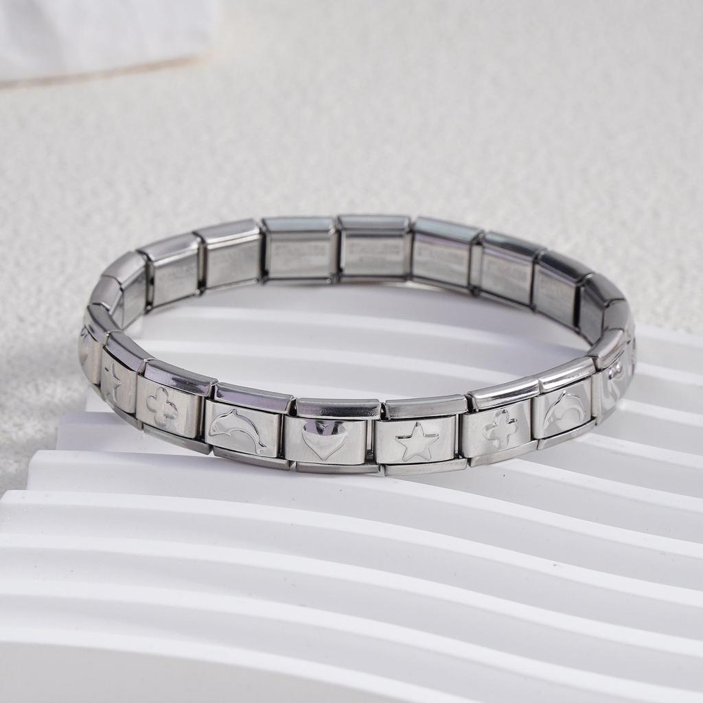 Italian Stainless Steel Love Heart & Star Modular Bracelet - Detachable Elastic Watch Band, European & American Fashion.