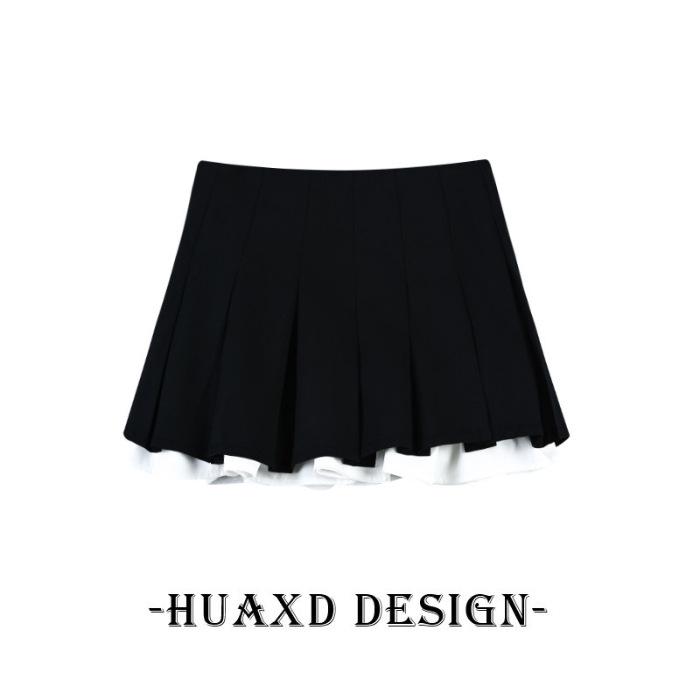 

Sweet & Spicy Color Block Pleated Midi Skirt - Women s Versatile Spring/Autumn Style, High-Waisted, Cross-Border Design M (100-110 jin) чёрный