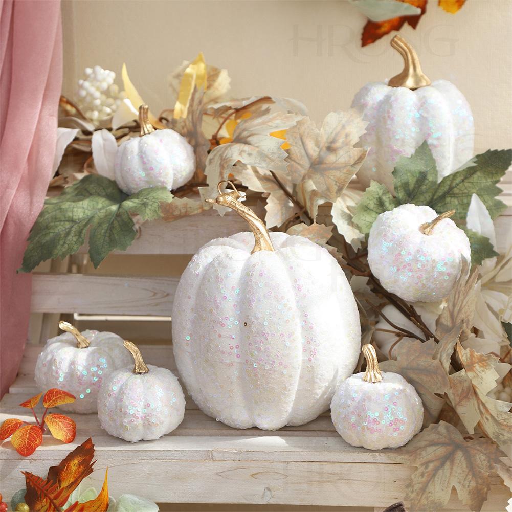7PCS Gold Glitter Pumpkin Decor Set  Glittered Plastic Pumpkin Decor Set - Perfect For Fall, Halloween Festive Party Decorations