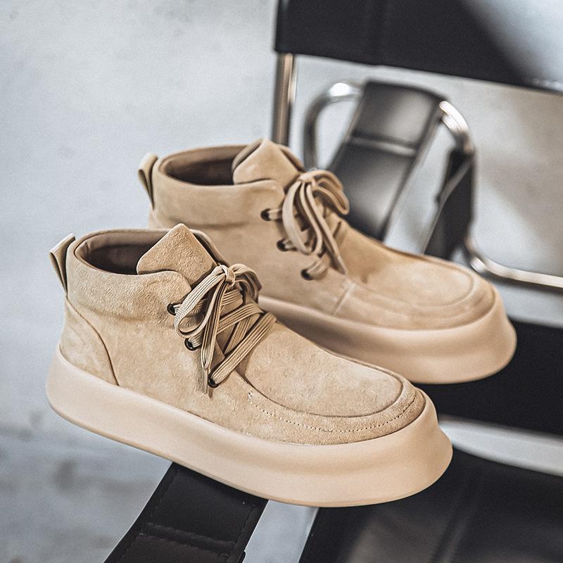 Fashion Mens Casual Cowboy Desert Boots Lace-up Cow Suede Leather Flats Shoes Outdoors Work Platform Boot Spring Autumn Ankle Botas Mans