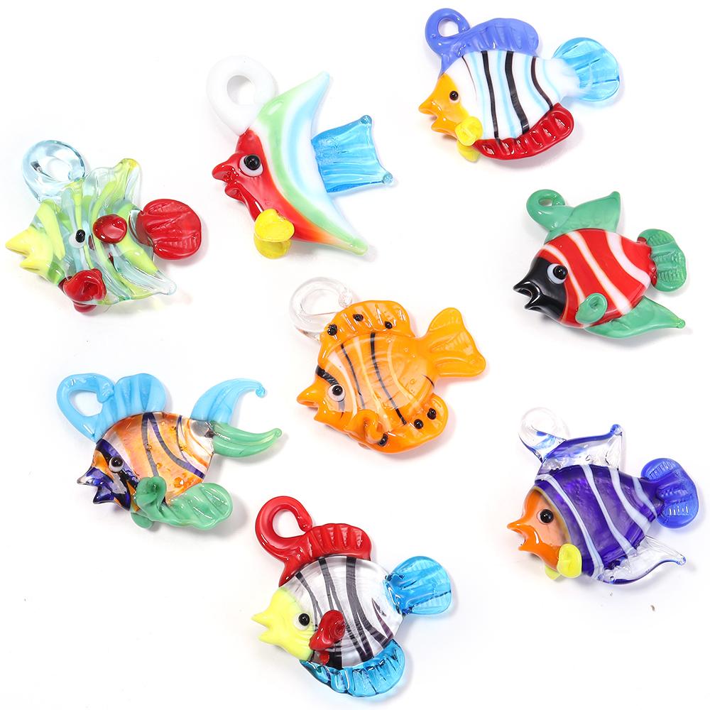 2pcs/Lot 3D Tropical Fish Animal Lampwork Charms For Jewelry Making Tiny Statue Ornaments Aquarium Decor DIY Necklace Pendant