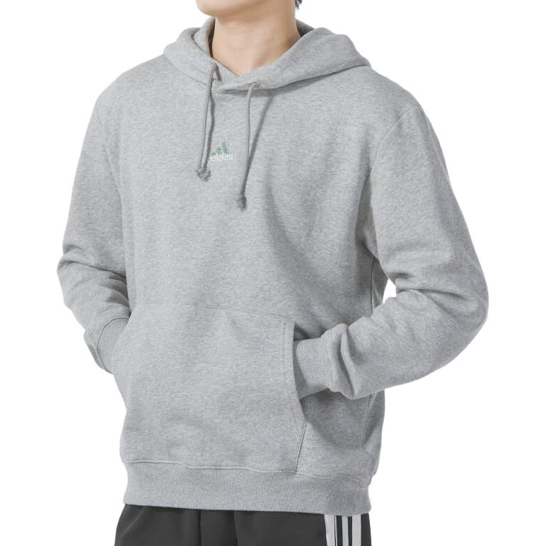 adidas Logo Embroidered Loose Fit Long Sleeve Hoodie Men Hoodies Gray IN3165