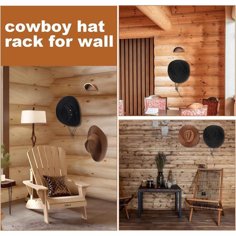 ABBP-Cowboy Hat Rack For Wall, 2 Pack Wooden Hat Holder With Satin Finish, Non-Damage Brim Design For Western Hat Organizer