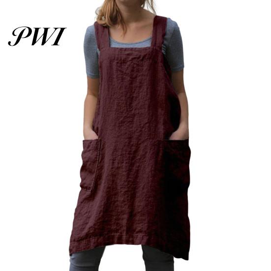 Washable Cooking Apron Solid Color Crisscross Back with Pockets Garden Fine Workmanship Baking Accessories