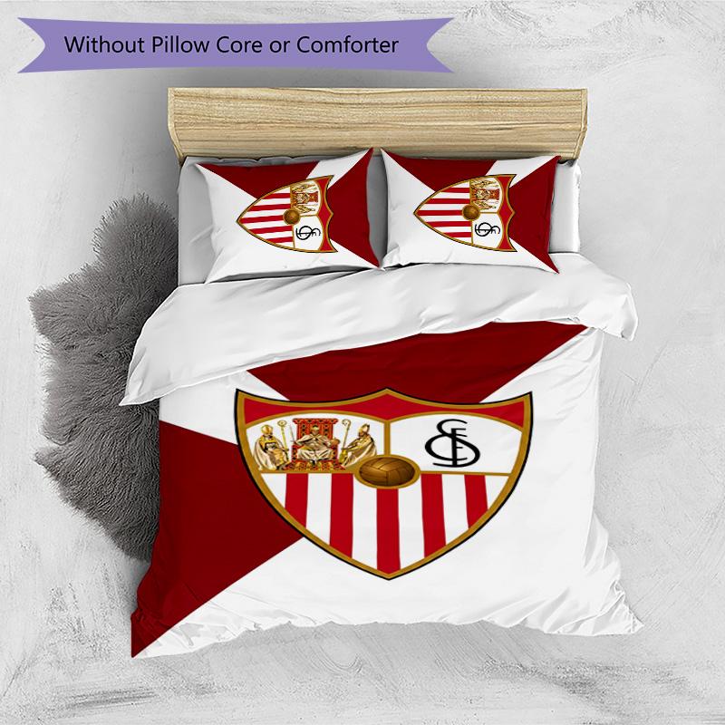Set Lenzuola 3 Pezzi Stampato Sevilla FC Copripiumino Traspirante con Federe Biancheria da Letto Decorativa per Camera da Letto Casa