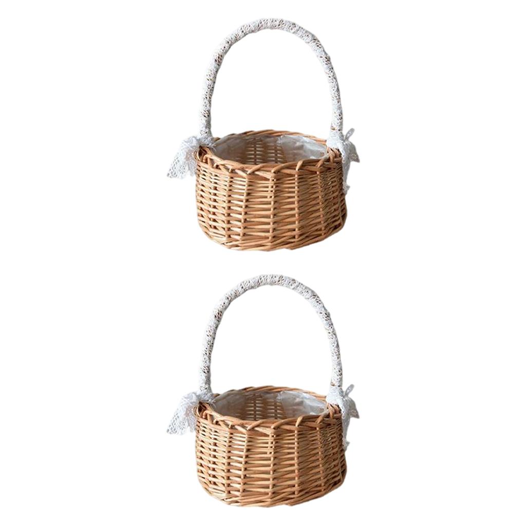 Rattan Serving Tray with Handles, - Round Woven Organizer Basket Tray Wicker Home Decorative Tray for Storage Snacks