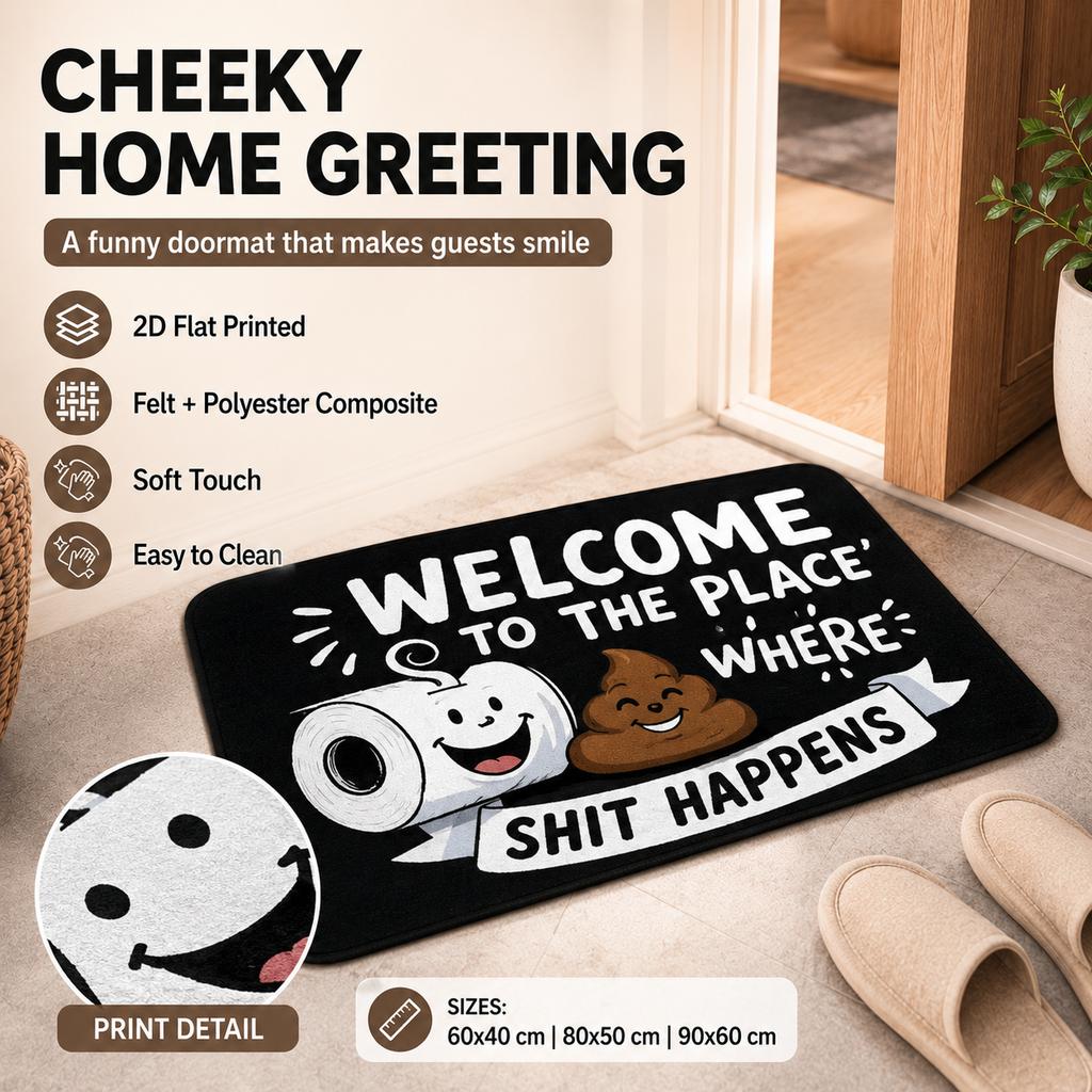 Funny Welcome Poop Door Mat 2D Flat Printed Felt Polyester Composite Front Entry Rug Humor Indoor Floor Mat Anti-Slip