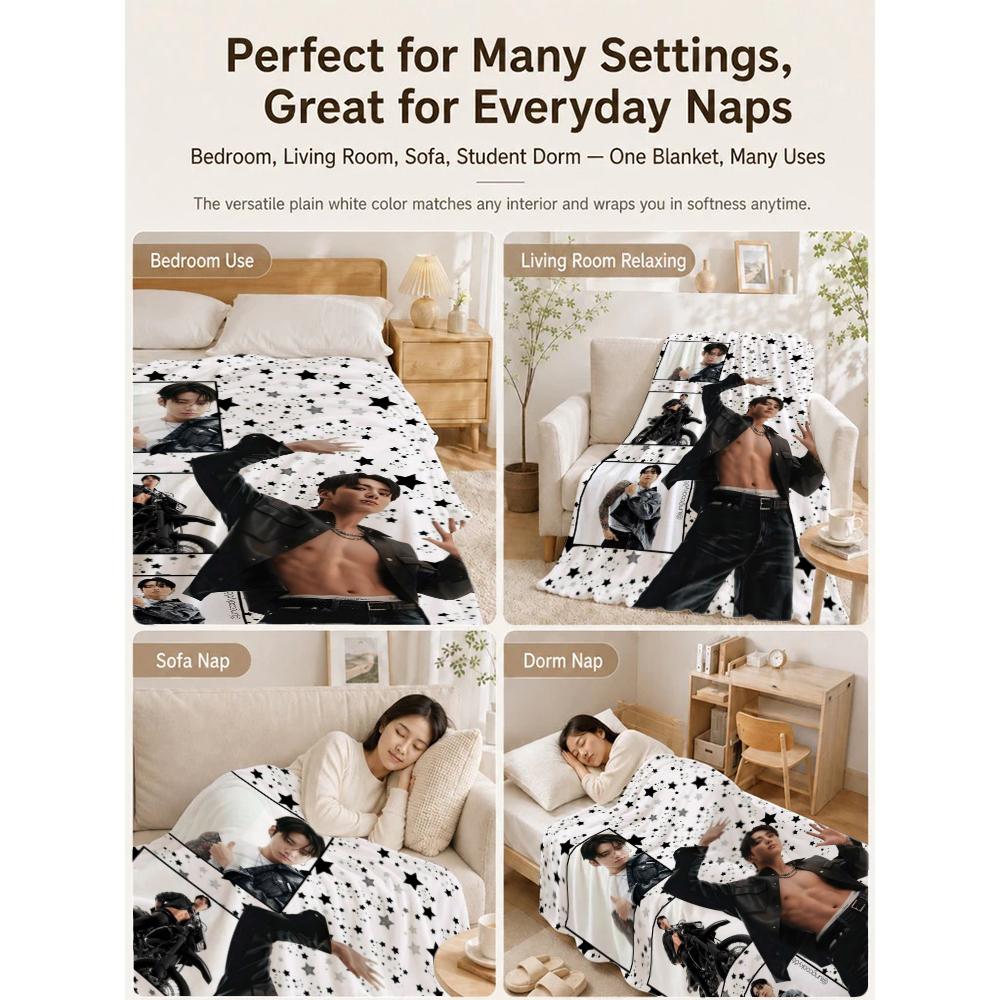 Stylish Male Idol Against Starry Background Theme Printed Blanket Soft Comfortable Throw Blanket For Living Room Kids Room Party Decor Memorial Gift