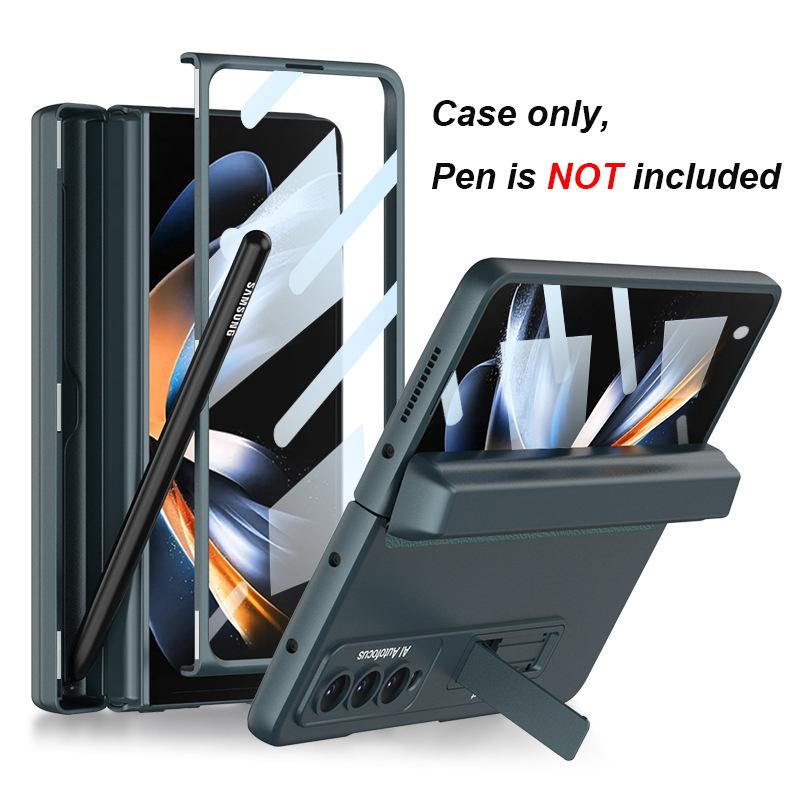 Fold Pen Holder Hinge Case for Samsung Galaxy Z Fold 4 5G Bracket Stand Case Hard PC Cover Glass Film