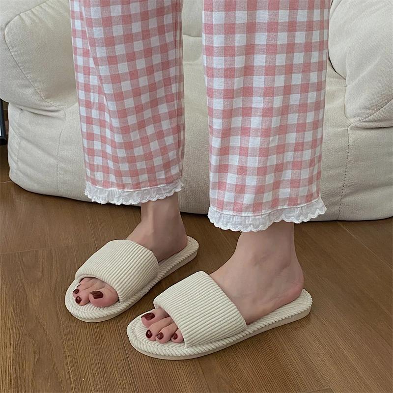 2024Japanese Style Silent Hemp Slippers Women's Indoor Wooden Floor Anti-slip Thick Bottom Couple Cotton Slippers Four Seasons