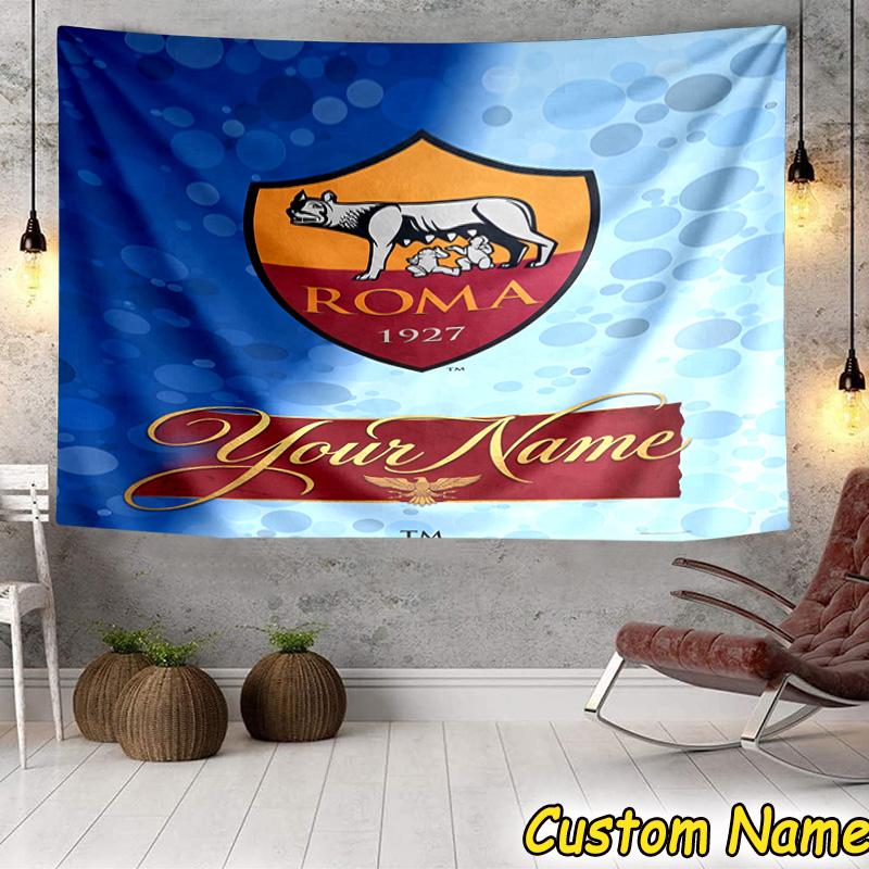 Custom Name AS Roma Football Club Emblem Tapestry Room Decoration Wall Hanging for Living Room Bedroom, dormitory, Birthday and Christmas gifts