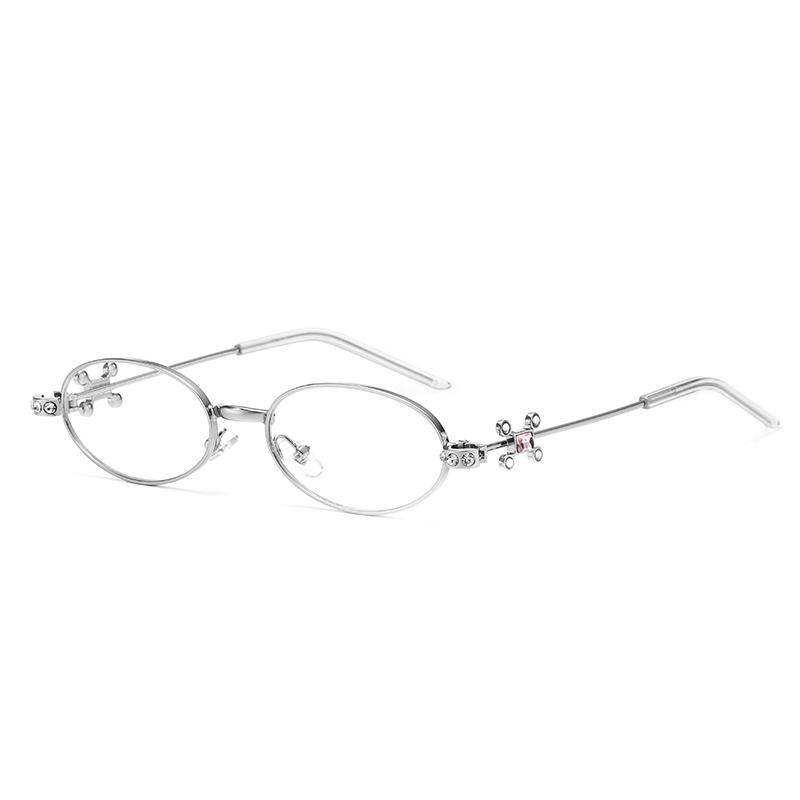

New Fashion Diamond Embellished Women s Personalized Street Snap Glasses Frame Pure Desire Rhombus Multi-angle Metal Embellished
