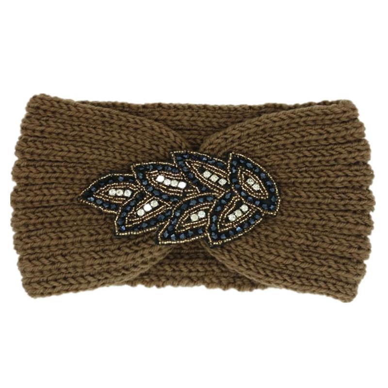 Women Rinestone Winter Headband Warmer Ear Knitted Wool Head Bands Turban Head Wrap Girl Bead Hairband Headwear Hair Accessories