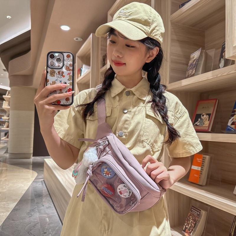 Transparent Badge Breast Bag Female, Niche Cute Girl Messenger Bag Student Sports Fanny Pack