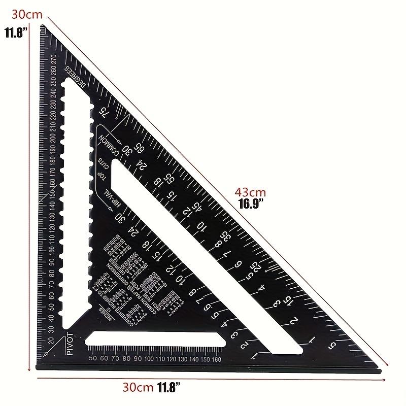 12-Inch 30-Centimeter Aluminum Alloy Triangular Ruler Protractor Woodworking Measuring Tool Square Layout Gauge Suitable