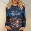 Women's Loose Comfortable Casual Fashion Round Neck New Year Printed Long Sleeve Top
