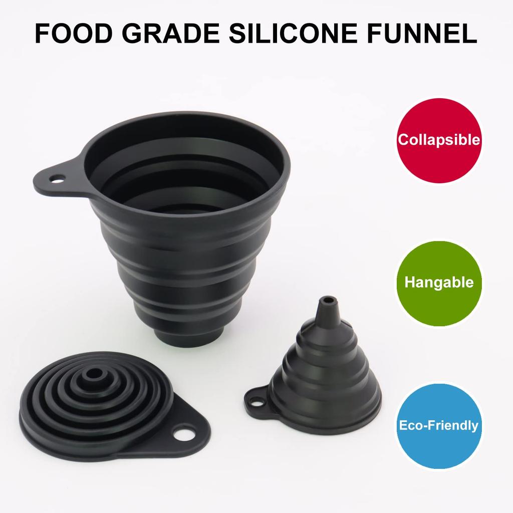 3 Pcs Kitchen Funnel Set, Silicone Collapsible Funnel for Kitchen Use Filling Bottles,Canning, Cooking and Water Powder Transfer