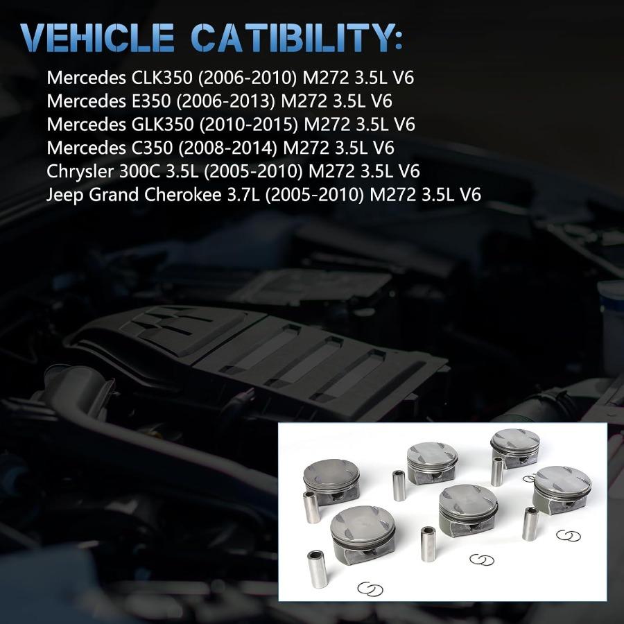

6PC Piston and Ring Kit Premium 92.9mm 22mm Direct Fit Replacement for CLK350 C350 E350 GLK350 M272 3.5L V6 Engine Part 2720308 United States