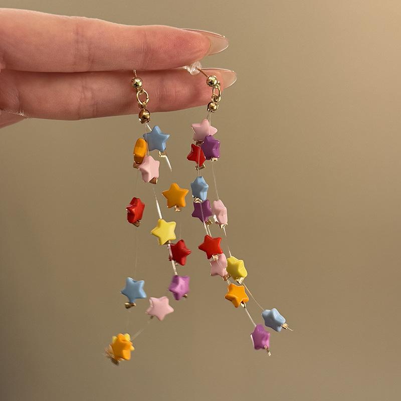 Color summer gorgeous fireworks earrings girl heart dopamine personality contrasting color fun stud earrings long beaded earrings