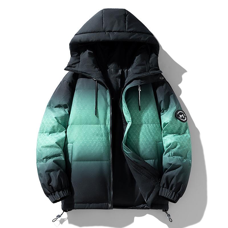 Gradual change color loose casual fashion trendy versatile winter new men and women with the same hooded white duck down jacket