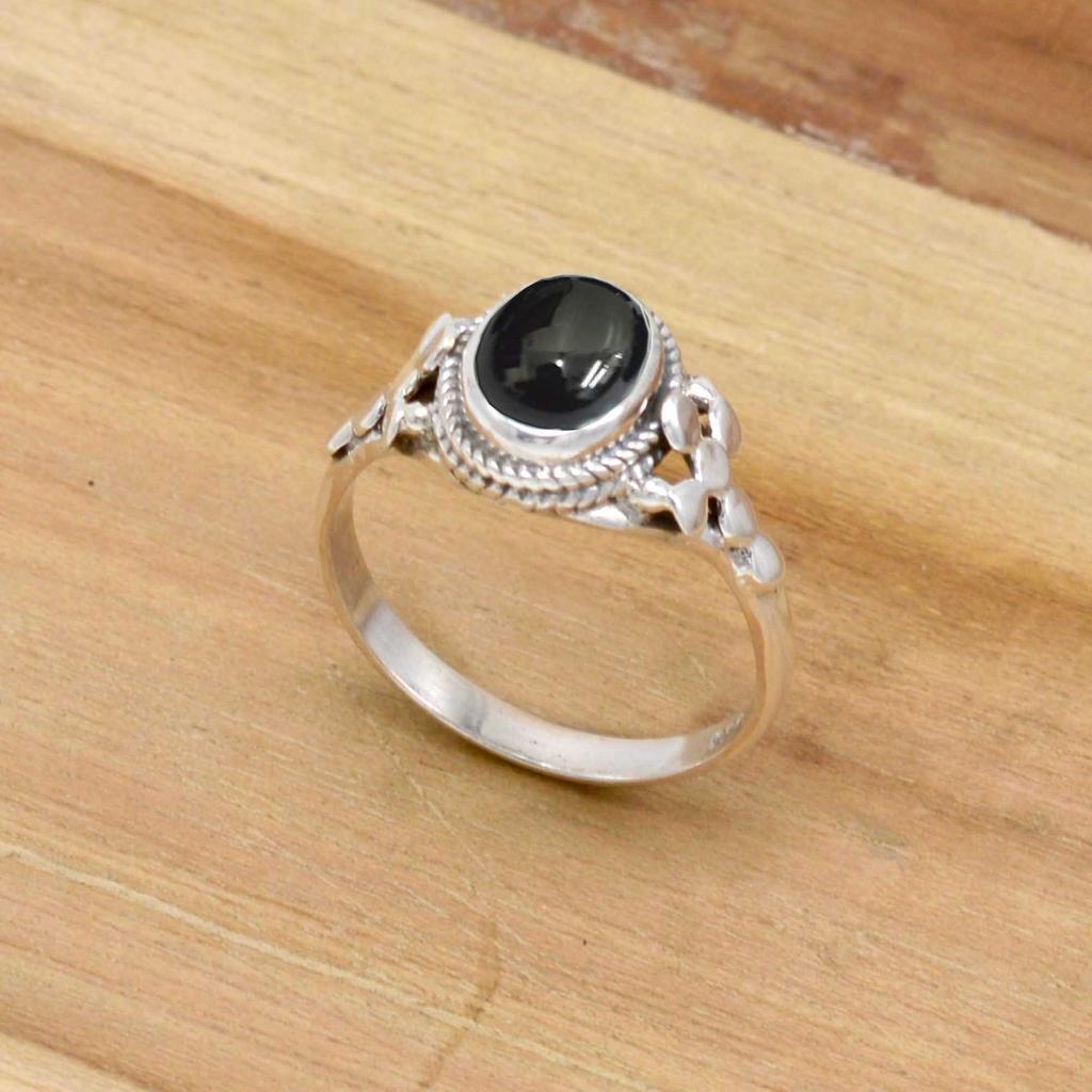 Silvershake Natural Black Onyx Sterling Silver Ring - 8x6mm Solitaire Gemstone Ring, Size 6 - View #2