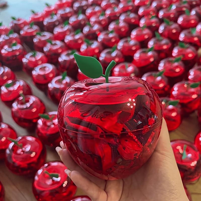 Gift for Her/Him 6pcs of Red Apple-Shaped Plastic Large-Capacity Candy Boxes,3.94In X 3.46In. Suitable for Weddings, Birthdays
