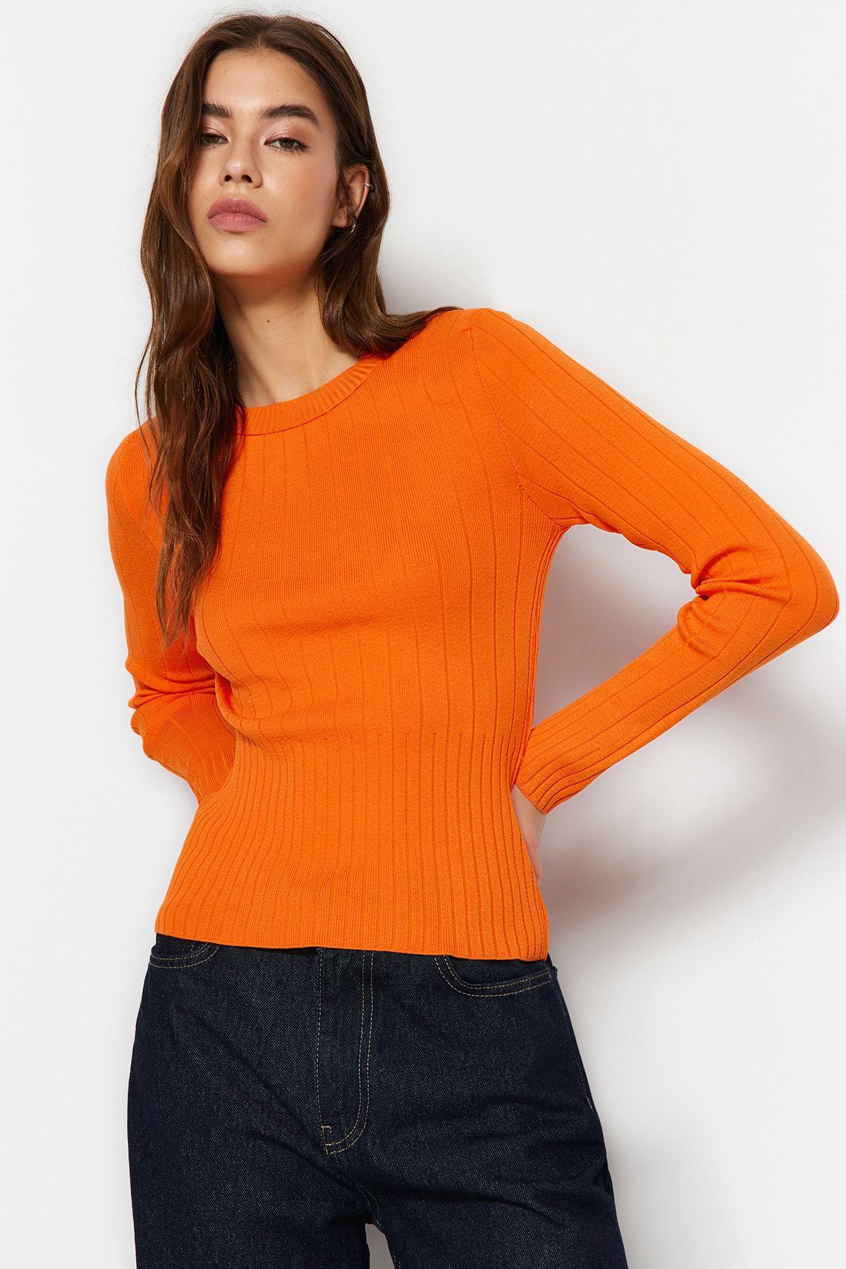 

Women s Fashionable Stylish Sweater Orange Basic Crew Neck Knitwear Sweater S