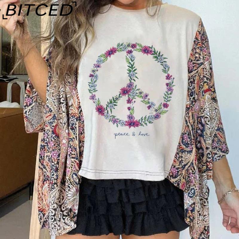 BITCED Women's Printed O-Neck Loose-Fit Casual Top