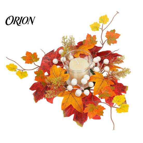 Autumn Floral Candle Holder Fall Rings Wreaths, Artificial Maple Leaf Ring for Pillar Sunflower Pumpkin Decor Holder, Thanksgiving Halloween