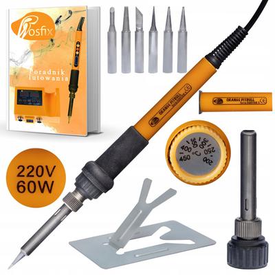 8-in-1 Precision Soldering Iron with Potentiometer Rosfix Orange Pitbull OP60W Electric S Series (Soldering Iron, 6 Tips and Stand)