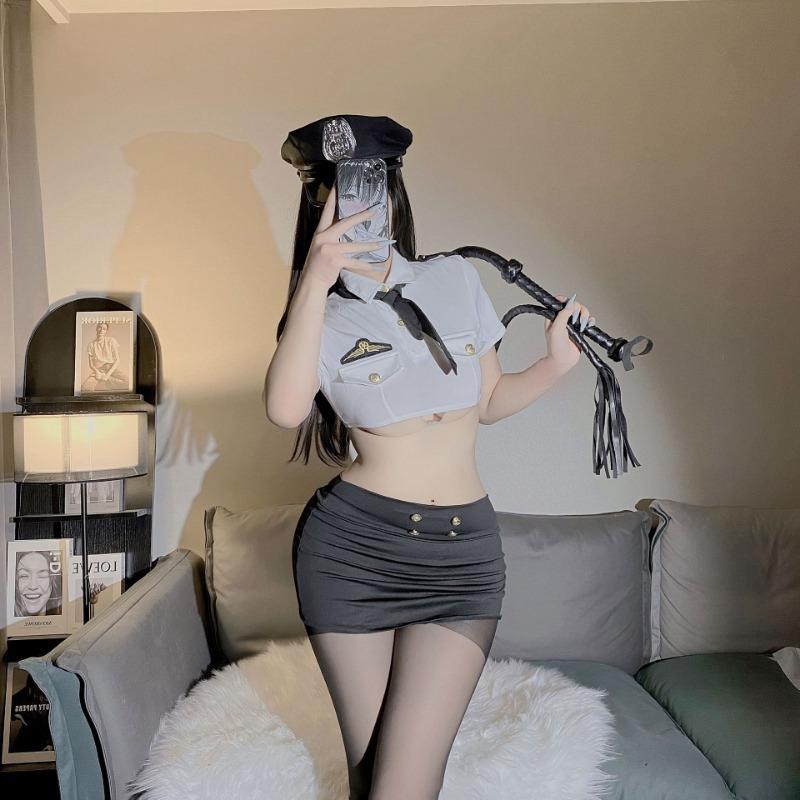 Sexy lingerie sexy new flight attendant policewoman cosplay navy uniform seduction waist hip skirt suit women