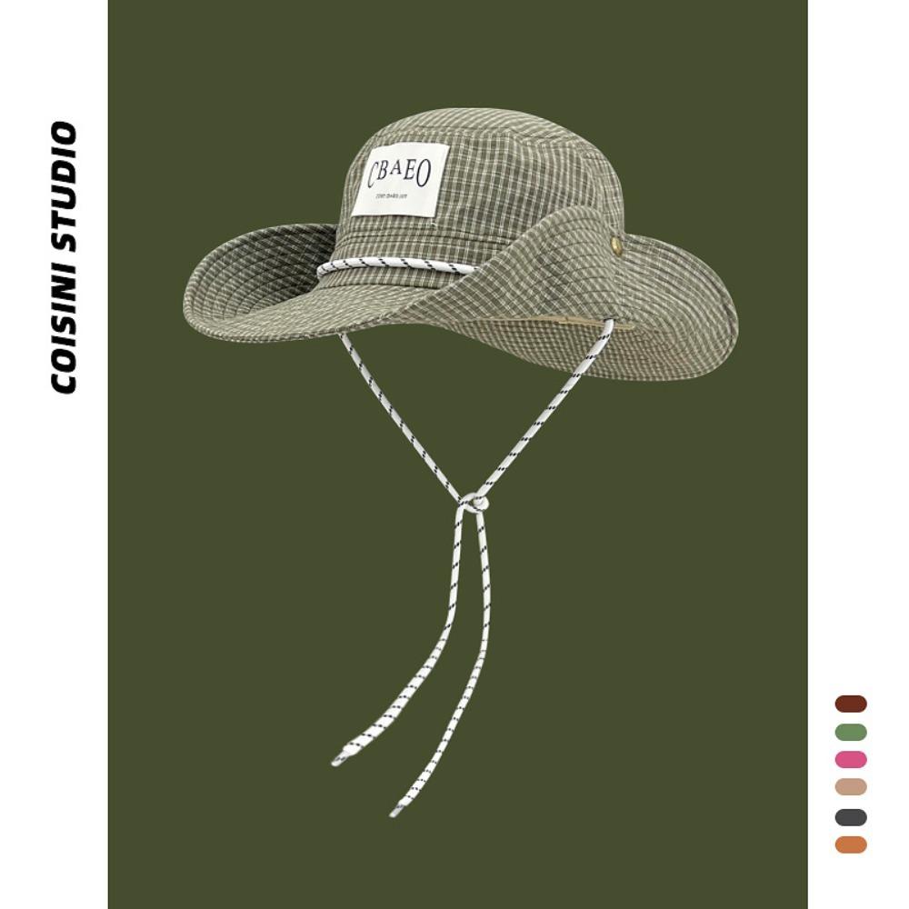 

New Letter Patch Drawstring Bucket Hats Large Brim Uv Protection Fisherman Hat Sun Protection Straps Bucket Hat Camping зелений