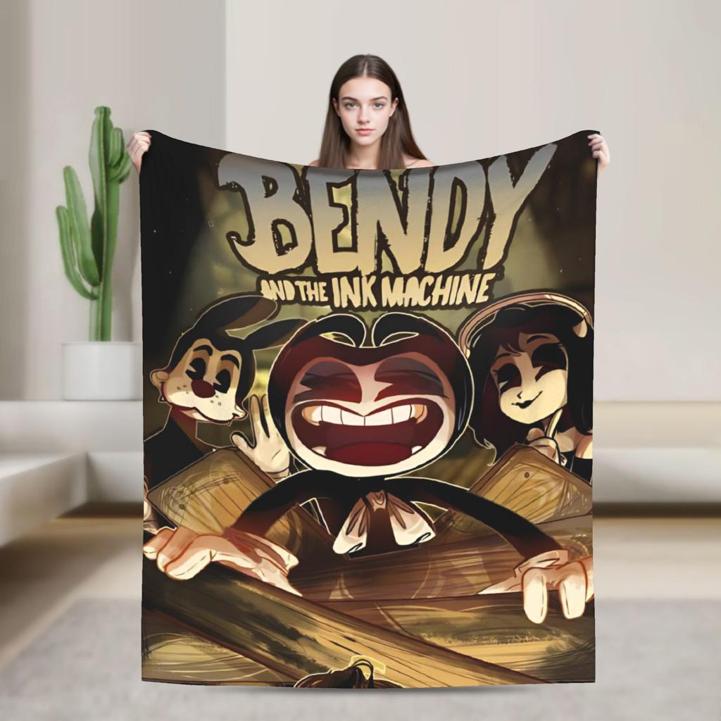 Bendys Horror Game Inked Machines Fashion Blanket Puzzle Fuzzy Funny Warm Throw Fashion Blanket for Home Spring Autumn Couch