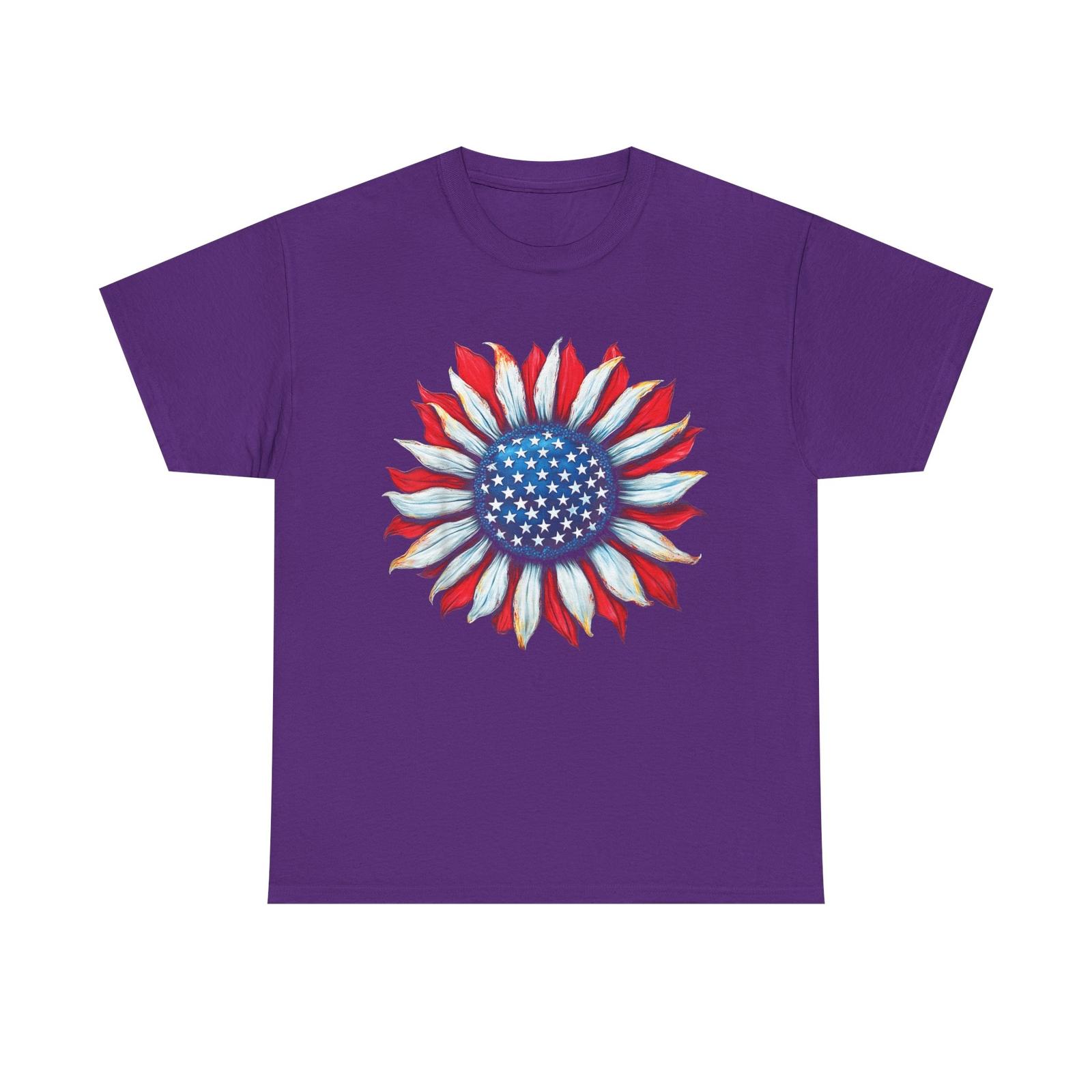 Fourth of July Shirt, Sunflower American Flag 4th of July Men T-Shirt XL