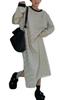 One Striped Loose Long Sleeves Size One's Women's Dress, Long, Cute, Fit, Fluffy, Slit, Casual, Fleece-Lined, (White, L)