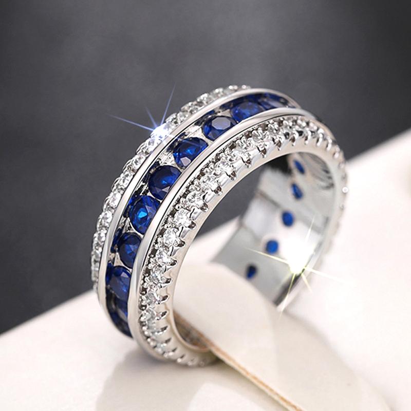 

Huian Eternity Promise Rings Full Blue CZ Luxury Trendy Accessories for Women Wedding Party Modern Fashion Copper Color Zircon 7