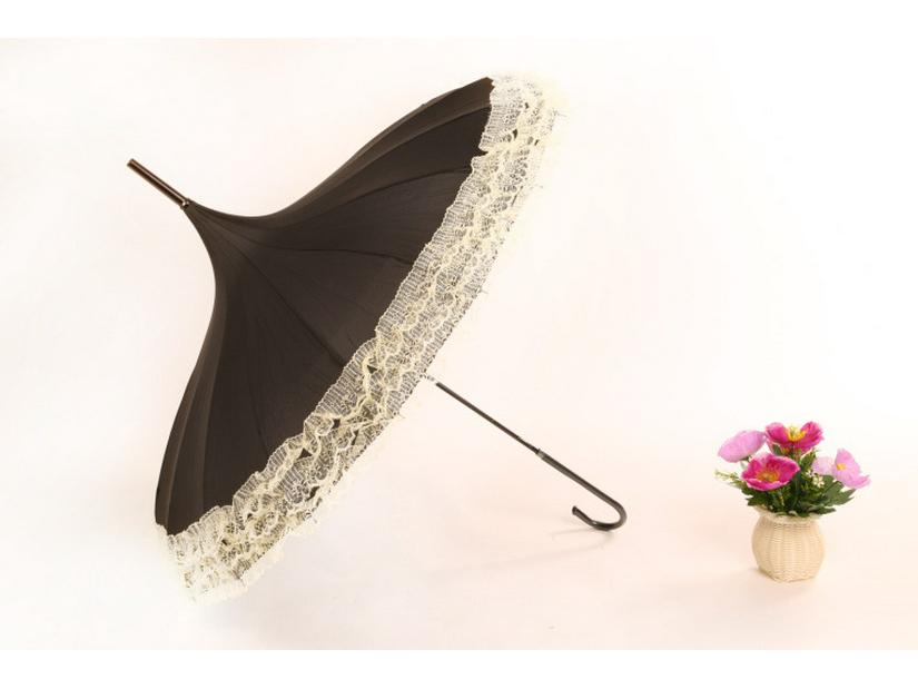 Baota 16-Rib Sun & Rain Bridal Photography Umbrella with Lace Trim and Curved Handle