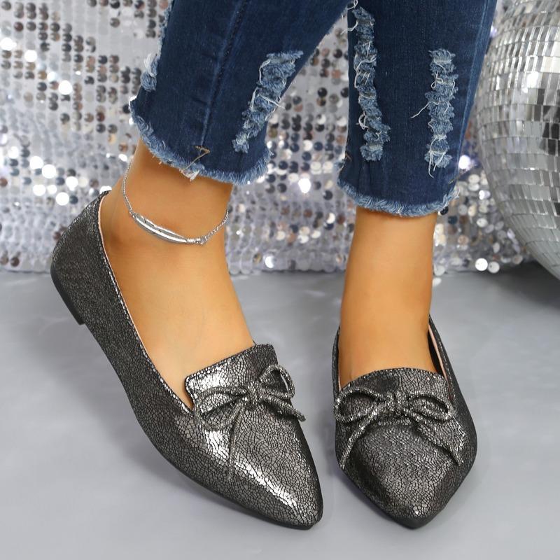 Autumn new retro bow pointed single shoes thick heel soft leather one pedal low heel casual large size women's shoes