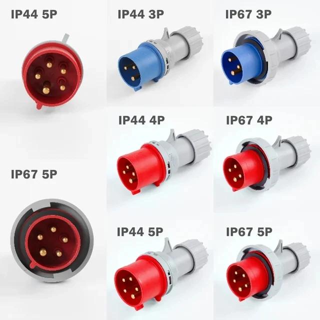 16/32A Industrial Plug and Socket 3P/4P/5Pin Electrical Connector IP67 Wall Mounted Socket Male&Female Plug