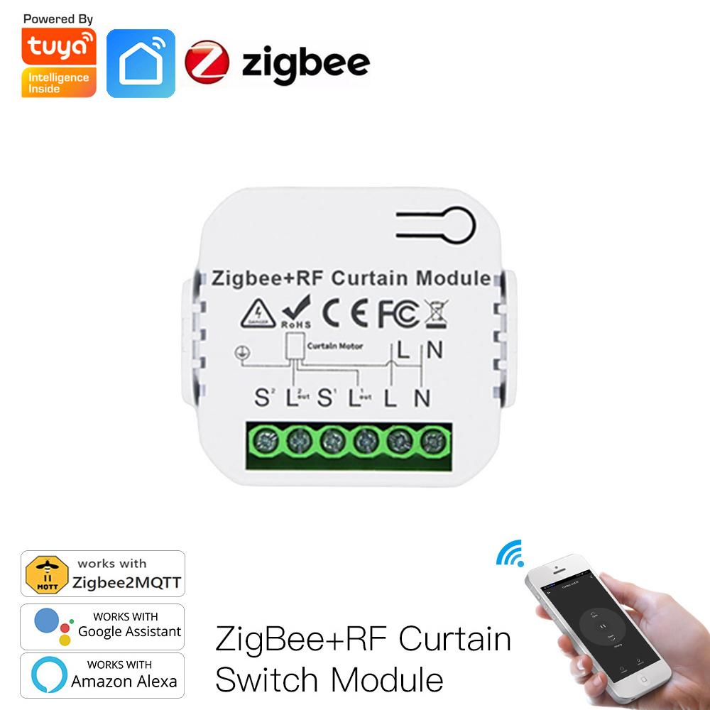 Tuya Smart ZigBee Curtain Switch Module with RF433 for Roller Blind Shutter Motor Smart Life APP Control Alexa Google Home 2MQTT