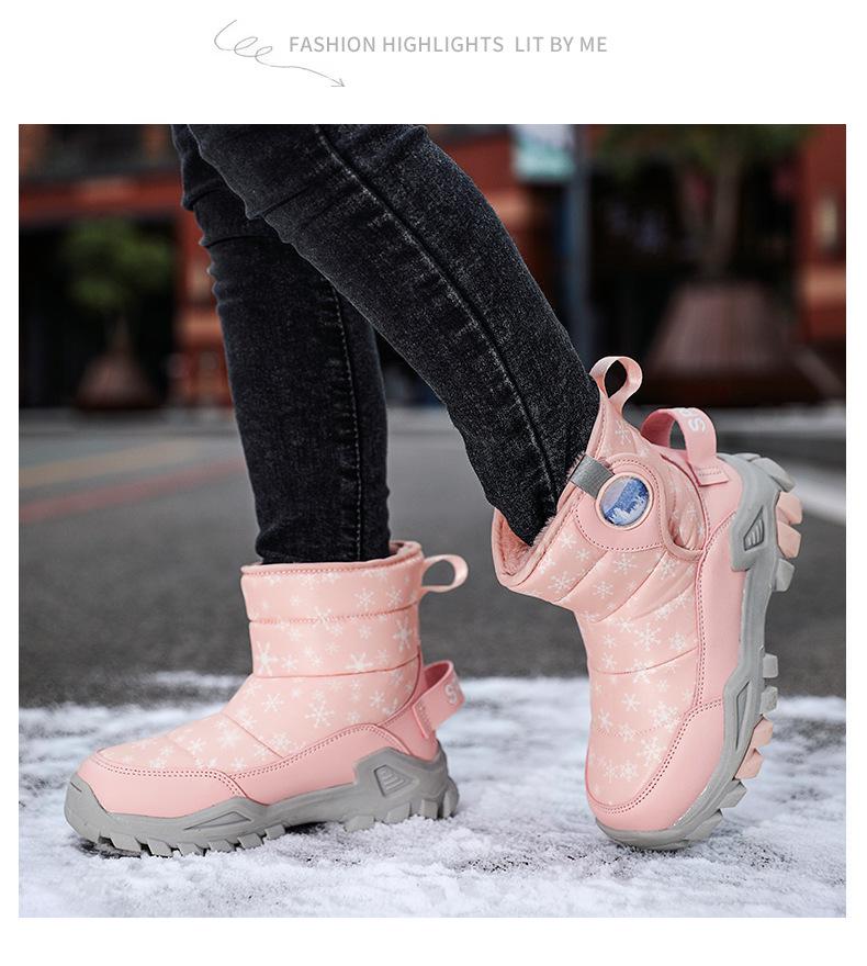 Children's Non-Slip Winter Snow Boots with Thickened Velvet, Steel Claws for Hiking