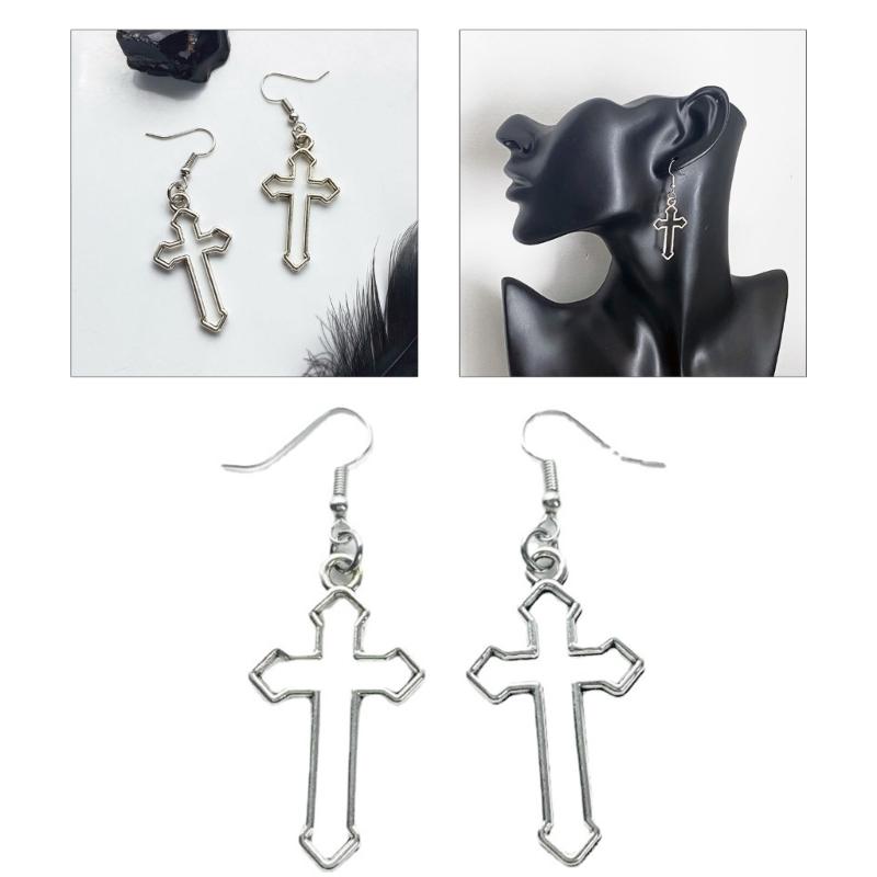 Gothic Hollow Cross Dangle Earrings Simple Ear Hooks Punk Style Drop Earrings Statement Jewelry Gift for Women Men